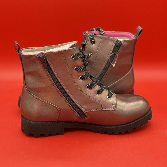 Brash Woman's Iridescent Purple Lace/Side Zipper Lug Sole Ankle Boots Size 5 - Picture 6 of 7